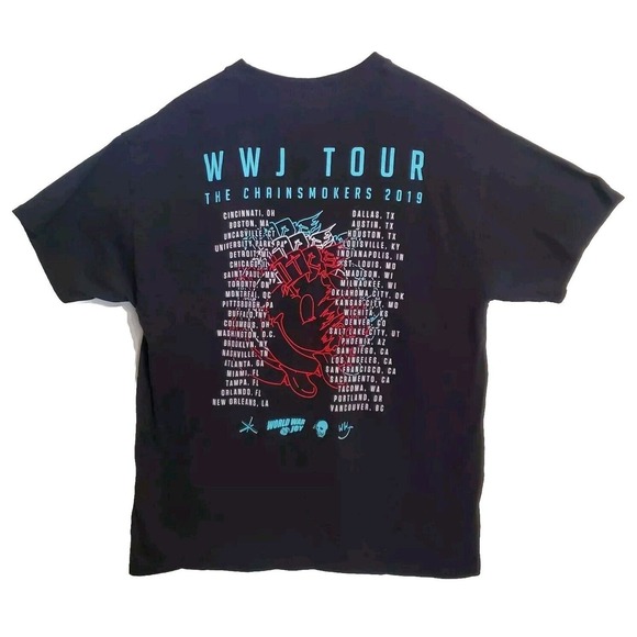 The Chainsmokers WWJ Tour 2019 Concert T-Shirt Size Large Black 2-sided - Picture 5 of 10